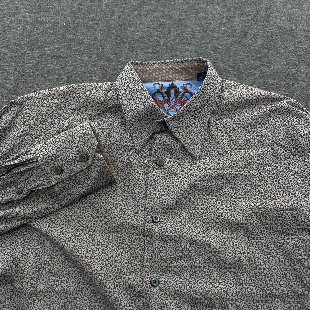Robert Graham Geometric Button Up Shirt Mens XL Classic Floral Pattern Brown